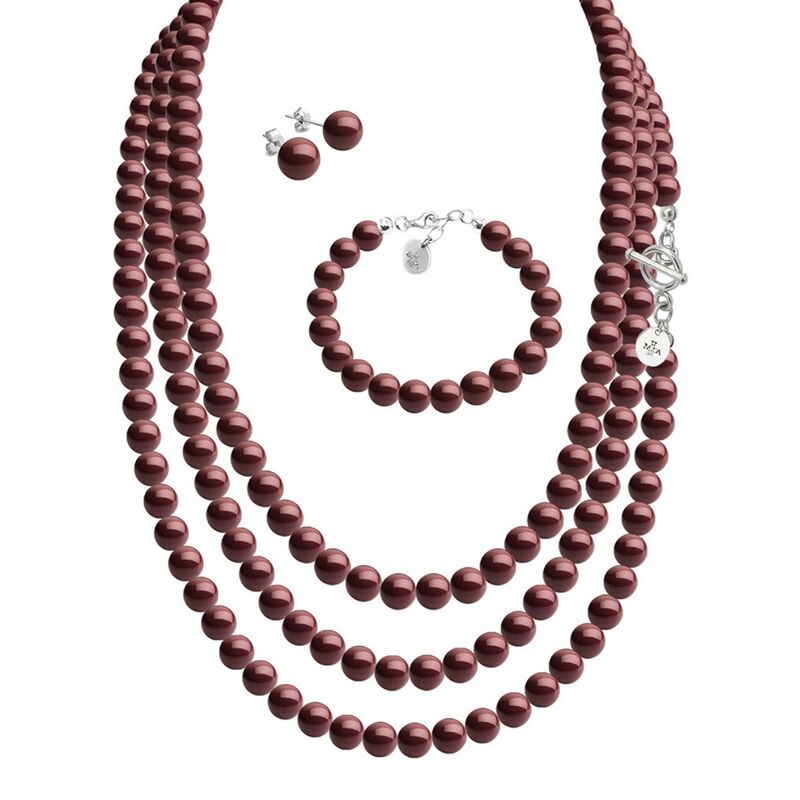 Collar, aretes y pulsera Perlas de cristal trip... image number null