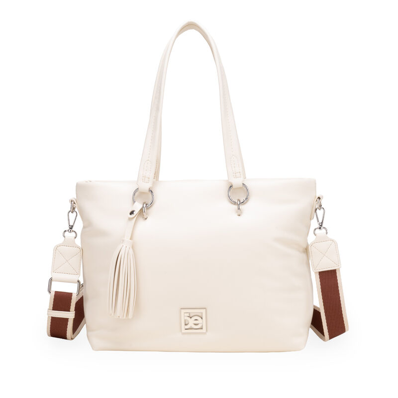 Bolsa Tote Grande Con Tassel Color Beige image number null