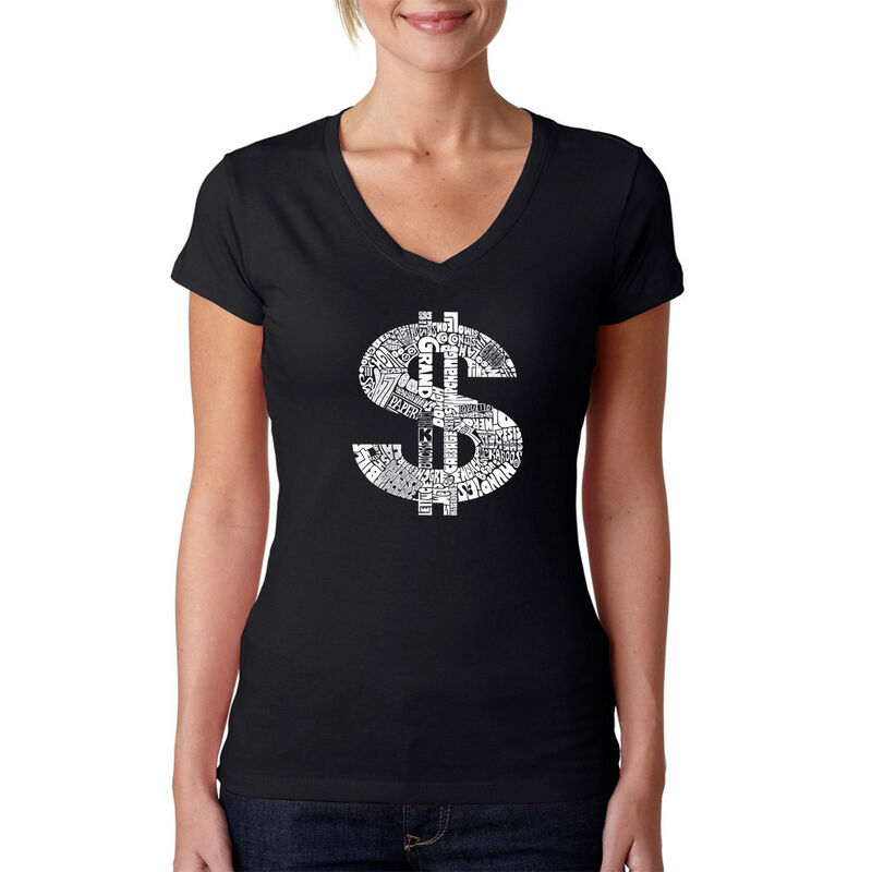 Camiseta De Cuello En V Word Art Para Mujer - S... image number null