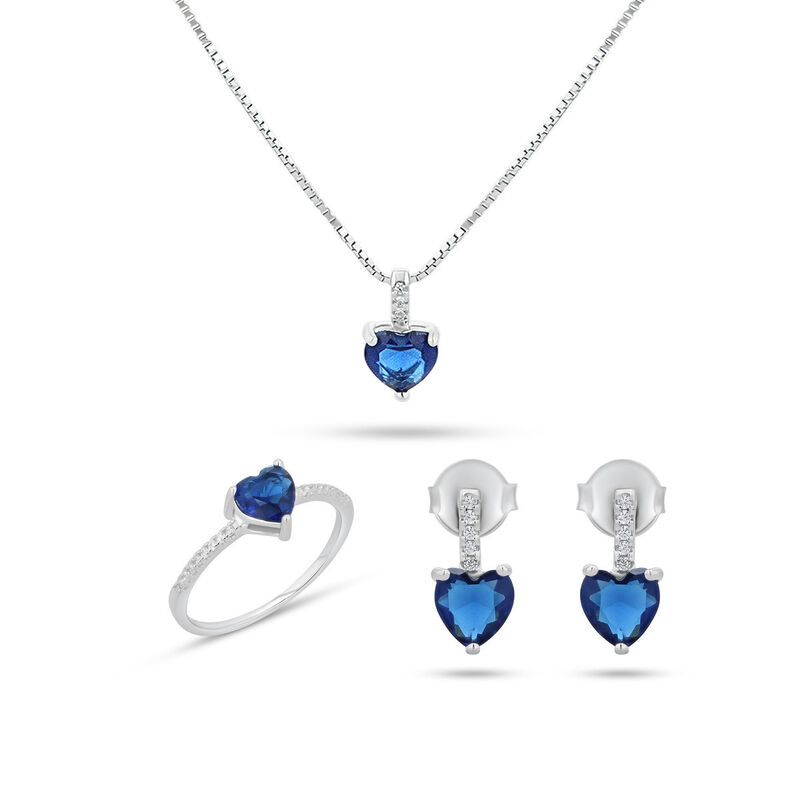 Juego De Anillo Aretes Y Dije De Corazon Con Ca... image number null