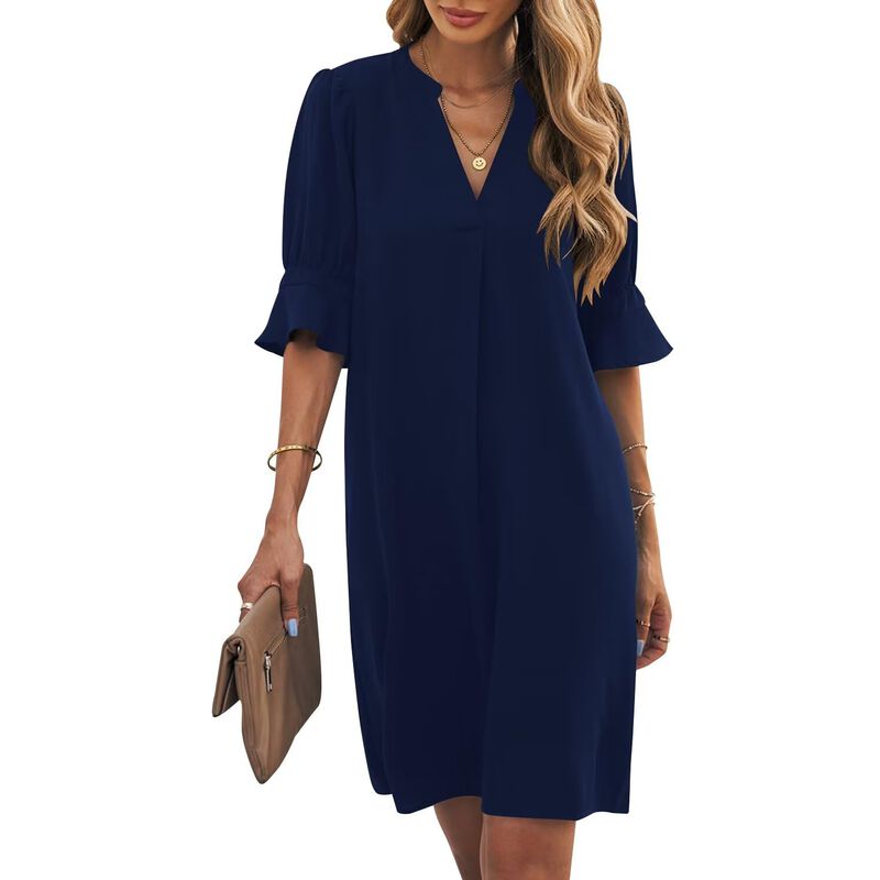Vestido Wkior Escote V, Manga Corta Azul Talla ... image number null