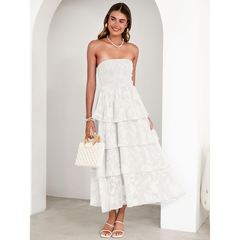 Vestido Simplee Blanco Maxi Cintura Fruncida Fa... image number null
