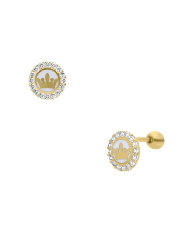 Broqueles Con Corona De Oro Amarillo 14k Con Zi... image number null