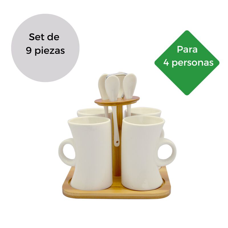 Set de 4 Tazas Largas con Cuchara y Base de Bam... image number null