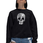 Sudadera De Cuello Redondo Word Art Para Mujer - Calavera Rock & Roll - Negro