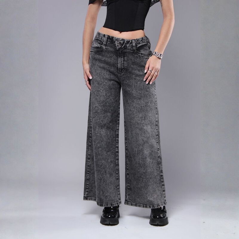 Pantal&oacute;n Savi Negro Wide Leg Tiro Medio Mujer S... image number null