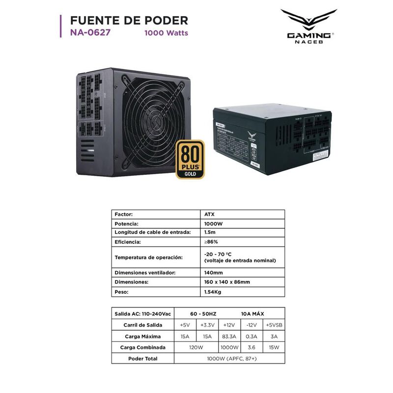 Fuente de Poder Naceb Na-0627 80 Plus Gold Modu... image number null
