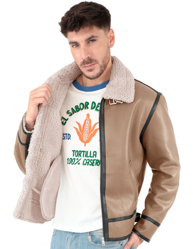 Chamarra Vinipiel Hombre Aborregada Camello Roo... image number null