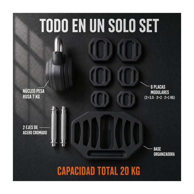 Set Pesa Rusa Ajustable 3en1 20kg Kettlebell Ma... image number null