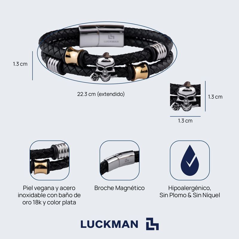 Pulseras Hombre, Brazaletes Cuero Y Acero Inoxi... image number null