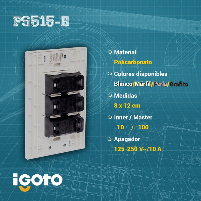 10 Pack Placa de 3 M&oacute;dulos 3 Apagadores de 1 M&oacute;... image number null