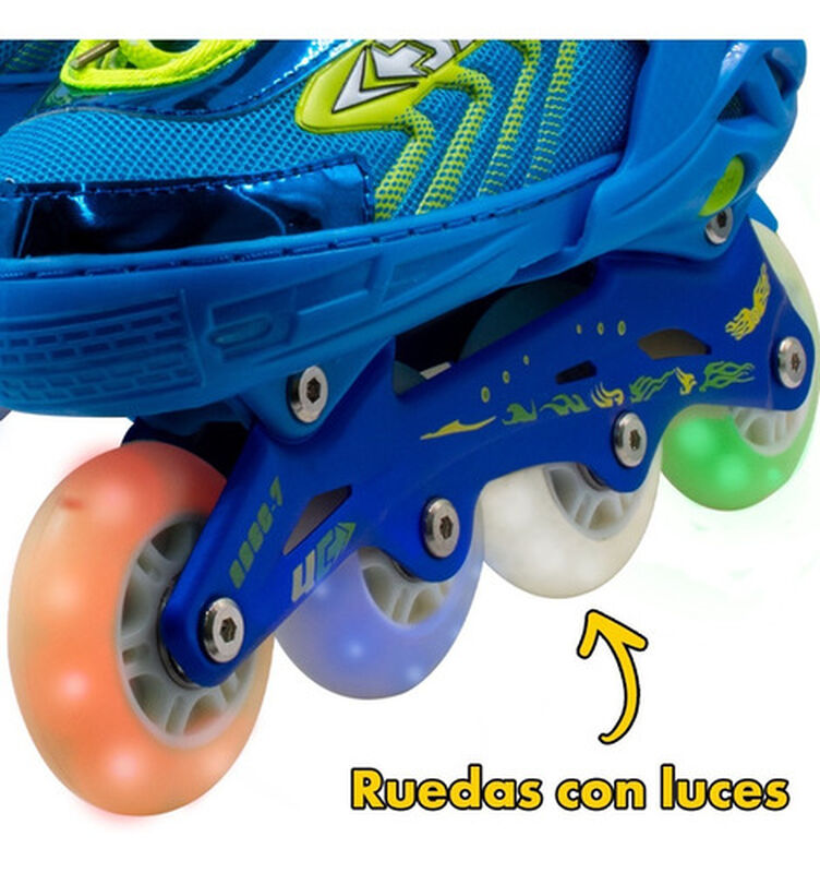 Patines En Linea Pro Azul Ni&ntilde;os Luz Led + Equip... image number null