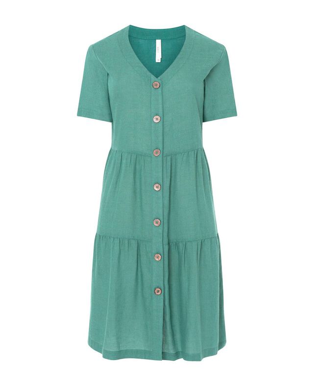 Vestido Corto Liso con Botones Verde image number null