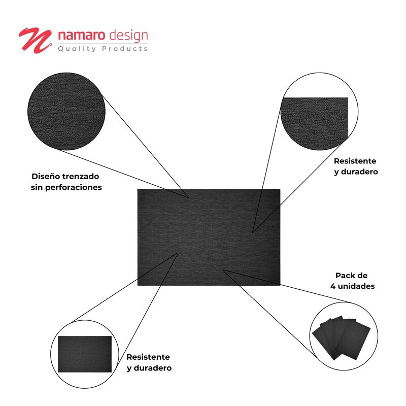 Mantel Individual 4piezas Trenzado Gris Oscuro ... image number null