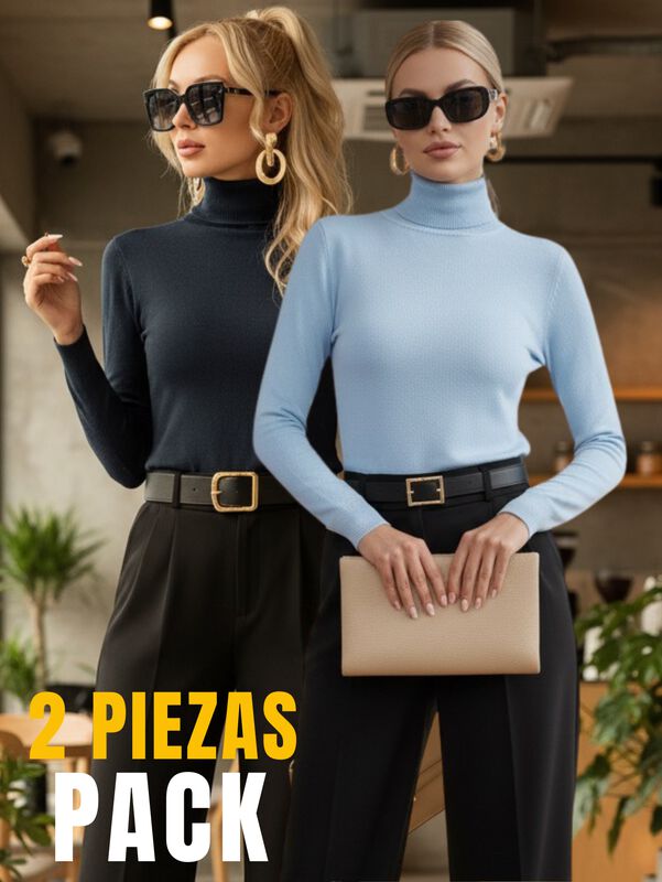 Set De 2 Su&eacute;teres Mujer De Cuello Alto Su&eacute;teres... image number null