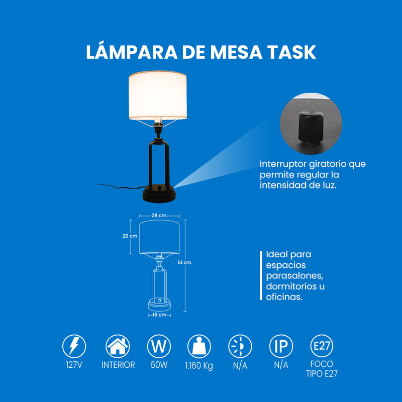 L&aacute;mpara de Mesa MIL LUCES TASK Negro Mate - Pan... image number null