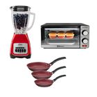 Combo Cocina Licuadora Oster Vaso Vidrio 1.5L + Horno Tostador Koblenz 10L + Set 3 Sartenes Tramontina Turim END/ORT
