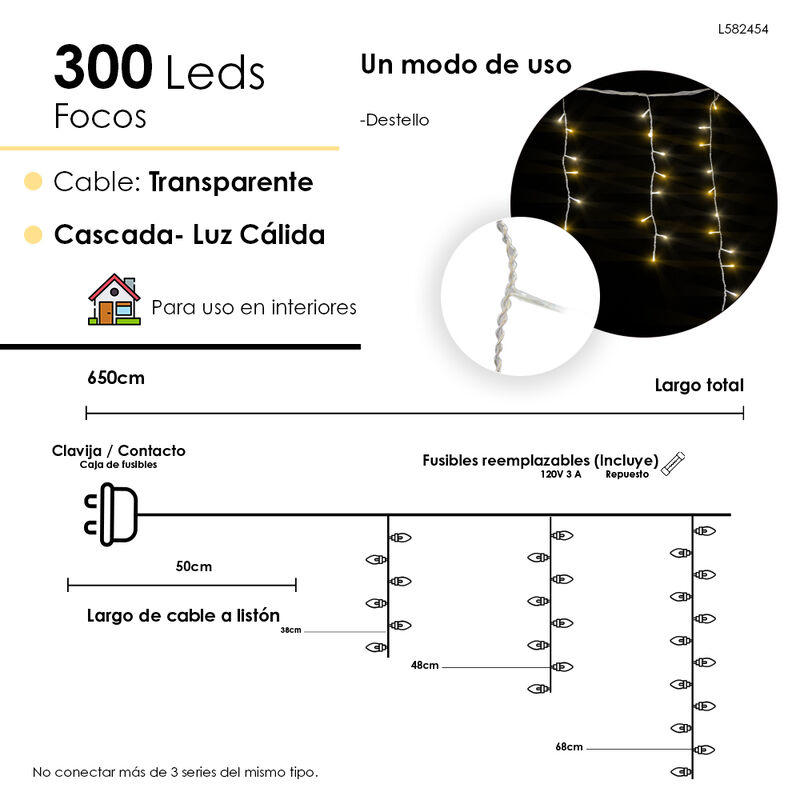 Serie de cortina Luces LED Cálida 300 focos cab... image number null