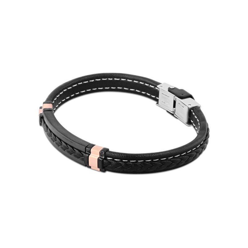 Pulsera De Piel Con Aplicaciones De Acero Negro... image number null