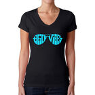 Camiseta De Cuello En V Word Art Para Mujer - Beach Vibes- Negro