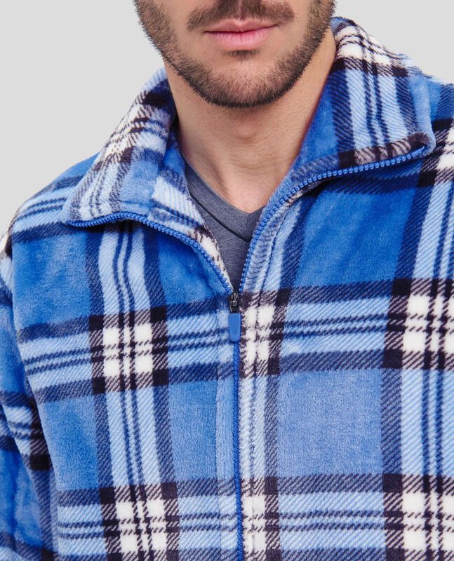 Bata de Hombre con Cremallera a Cuadros Azules ... image number null
