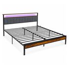 Base Cama Kingsize Cabecera Repisas Luz Led Usb C Contactos Negro Houzer