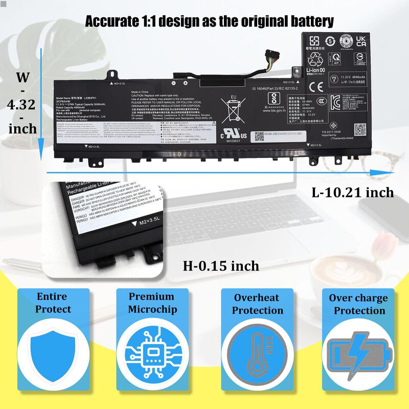 Bater&iacute;a Glottybatt L23b3pk1 57wh Para Lenovo Id... image number null