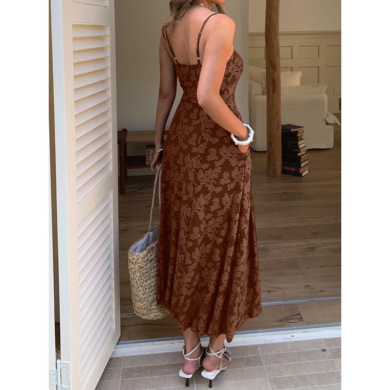 Vestido Evzeiem Maxi Floral Marr&oacute;n Mujer image number null