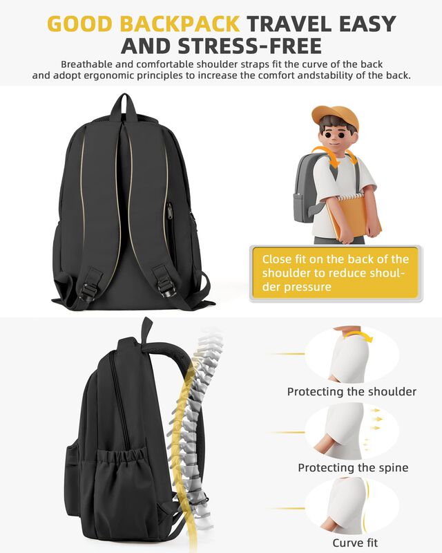 Mochila Escolar Boxsam Ligera De Nailon Negro 2... image number null