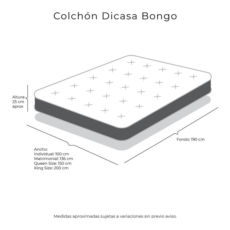 Colch&oacute;n Queen Size Dicasa Bongo con Almohada Ro... image number null