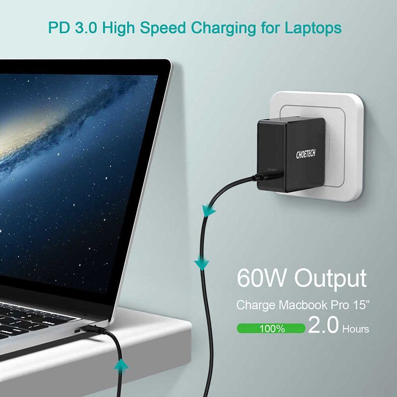 Cargador AC CHOETECH 60W PD Universal USB-C par... image number null