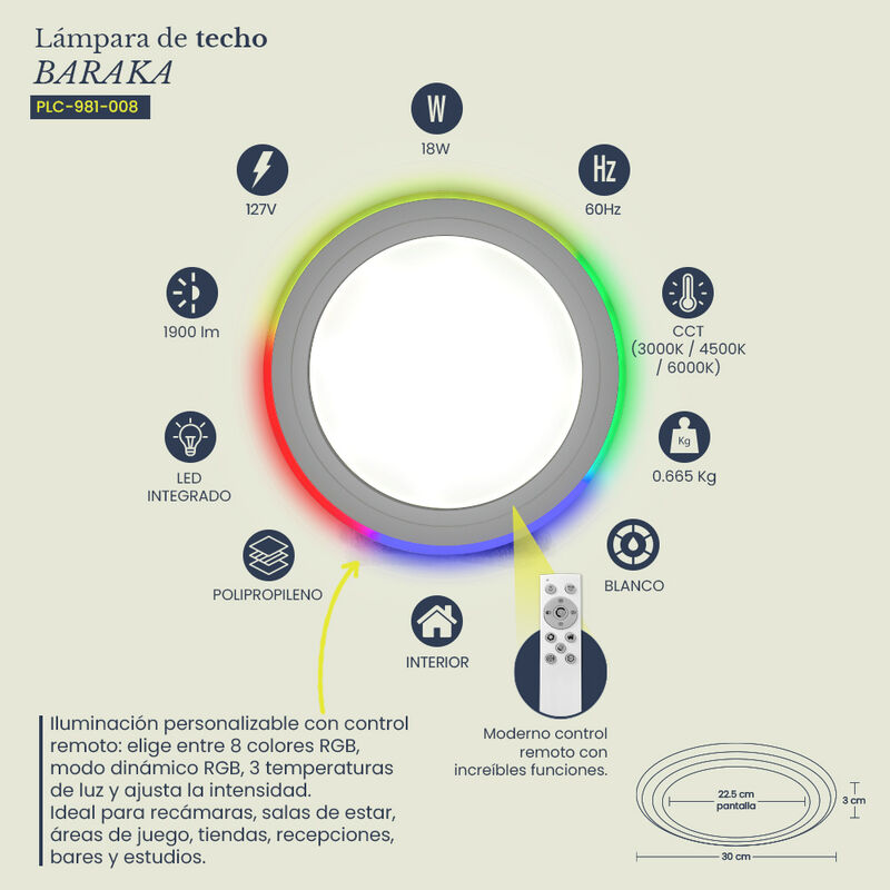 Plaf&oacute;n LED Inteligente MIL LUCES Baraka - RGB +... image number null