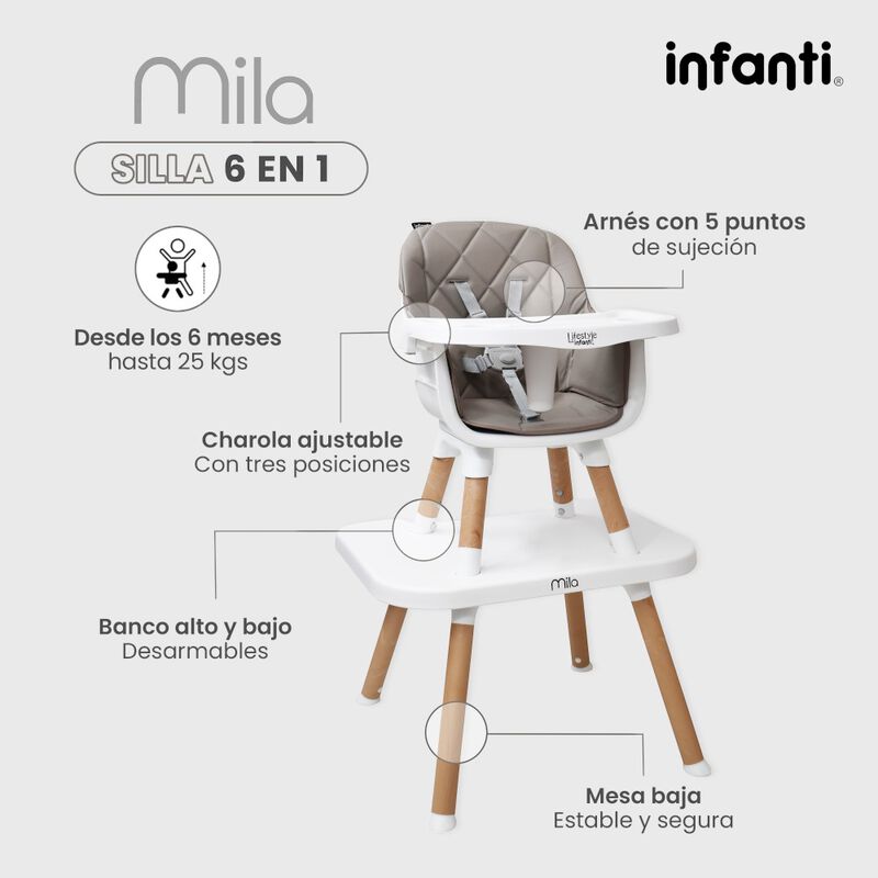 Silla Alta Mila 6 En 1 Gris image number null