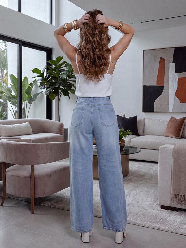Pantal&oacute;n De Mezclilla Wide Leg, Corte Amplio De... image number null