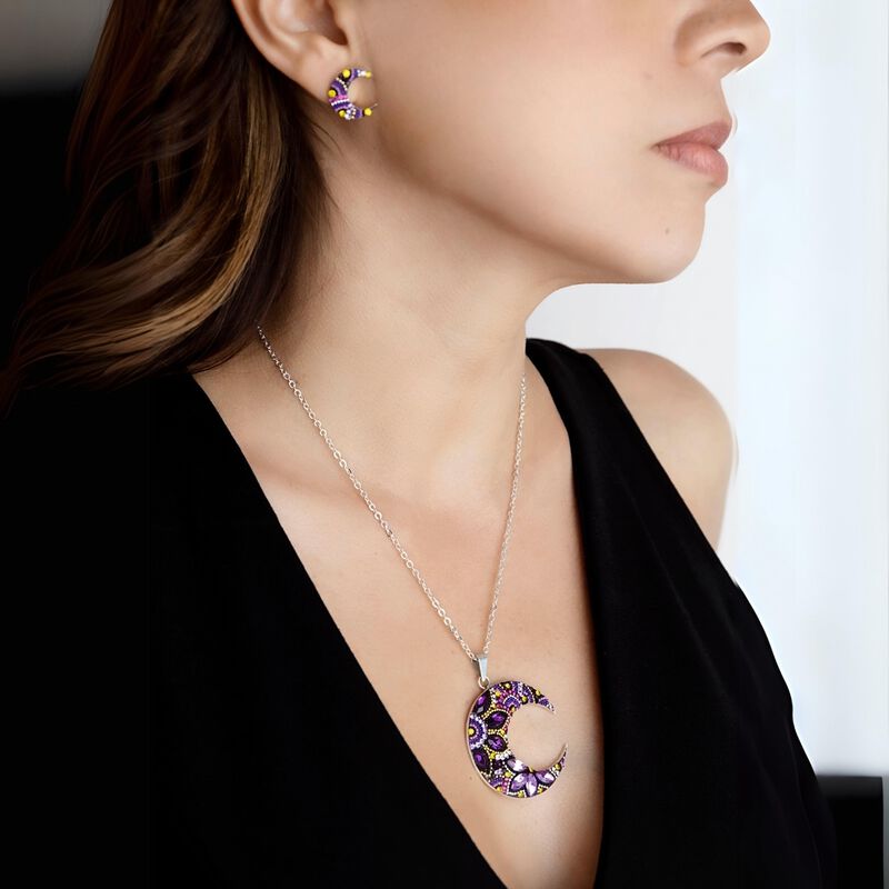 Collar y Aretes Luna con plata .925 Zvezda image number null