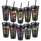 Vaso Reutilizable Uiifan 709 ml Negro, Paquete De 10 Con Tapas Y Pajillas
