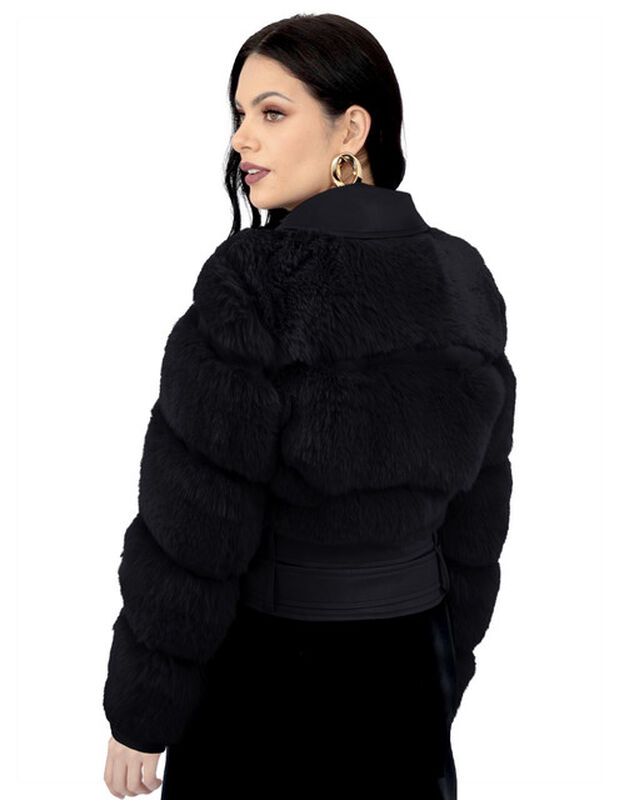 Chamarra Vinipiel Peluche Mujer Premium Negro R... image number null