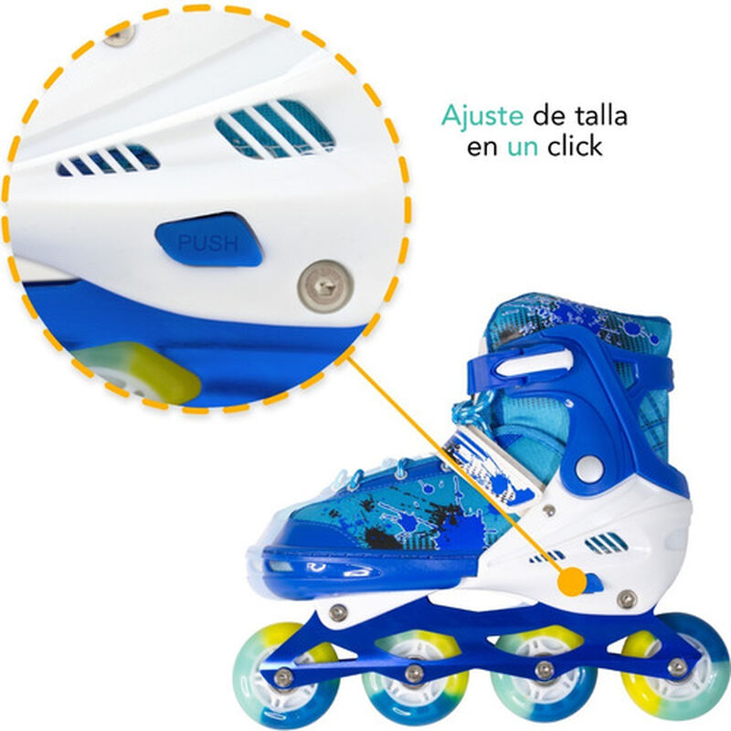 Patines En Linea Azul Ni&ntilde;os + Equipo Proteccion... image number null