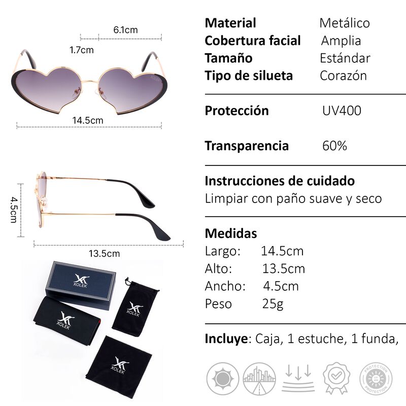 Lentes De Sol Xolek 132 Coraz&oacute;n Met&aacute;lico Uv400 ... image number null