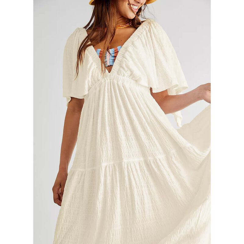 Vestido Maxi Beige Kikibell con Escote en V y M... image number null