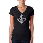 Camiseta De Cuello En V Word Art Para Mujer - Letra de When the Saints Go Marching In- Negro