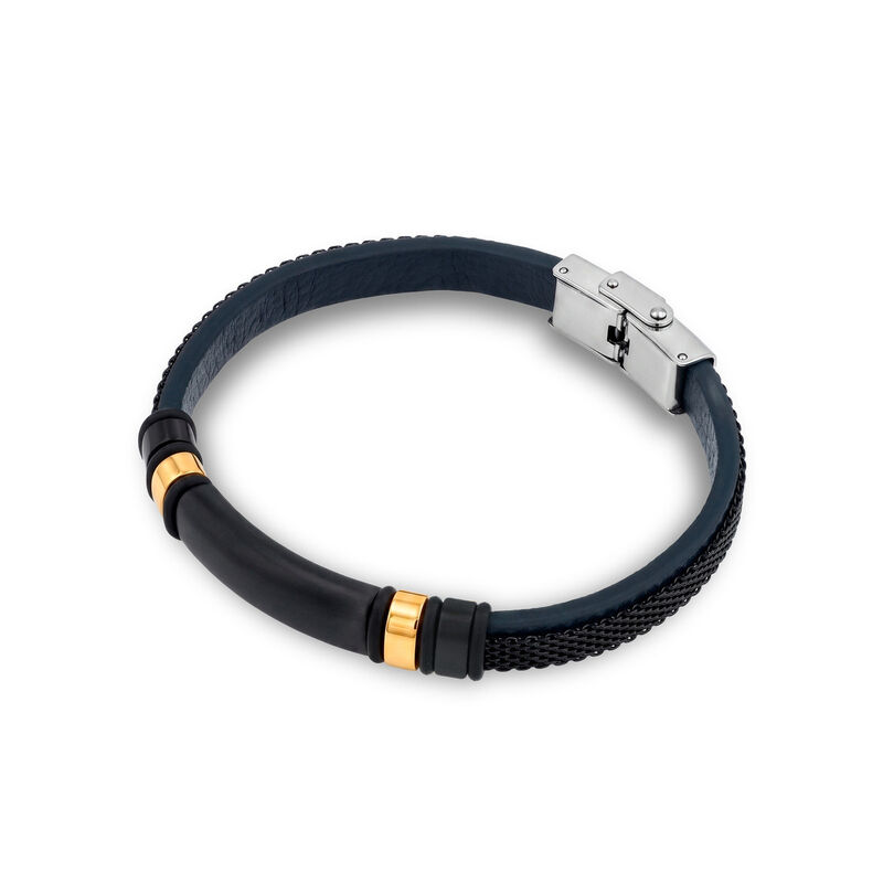 Pulsera De Acero Y Piel En Color Azul Y Negro Y... image number null