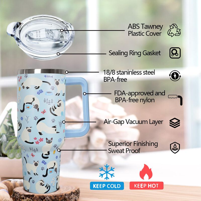 Taza De Viaje Ceovfoi 1200 ml Con Gato Siam&eacute;s Y... image number null