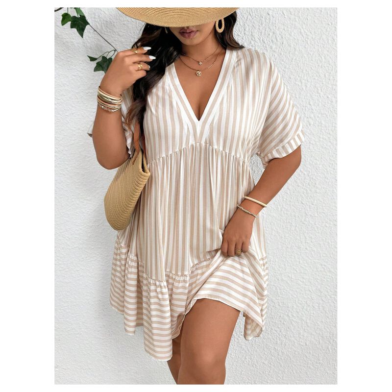 Vestido Soly Hux Talla Grande Rayas Volantes Ba... image number null