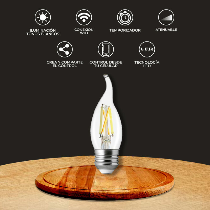 Foco Vela LED Inteligente Filamento C35T WiFi 5... image number null