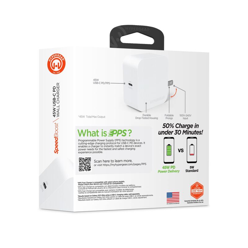 Cargador r&aacute;pido AC HYPERGEAR USB-C PD 45W PPS u... image number null