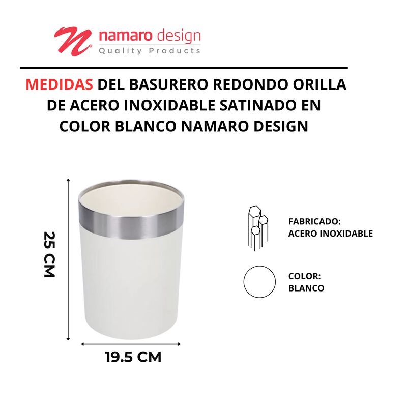 Basurero De Acero Inoxidable Con Pvc Blanco Nam... image number null