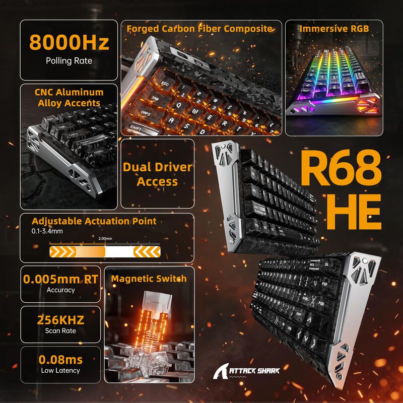 Teclado Mec&aacute;nico Attack Shark R68 HE 60% RGB TK... image number null