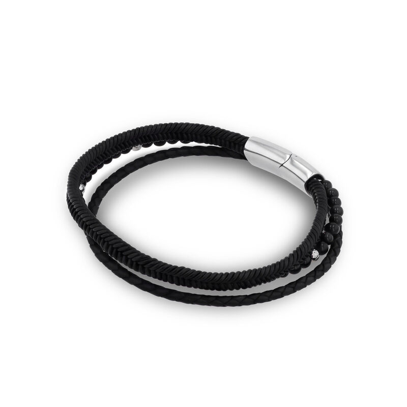 Pulsera De Acero Y Piel En Color Negro Y Cuenta... image number null