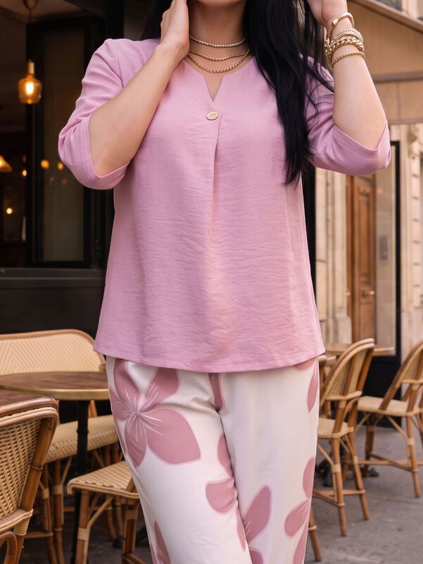 Conjunto De 2 Piezas, Blusa Manga 3/4 Y Pantal&oacute;... image number null